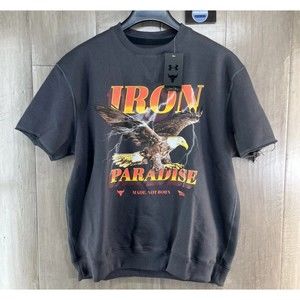 Under Armour Project Rock Iron Paradise Men Sz M Cutoff Sweatshirt Vintage Look